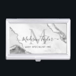 Modern Silver Gray Glitter Marble Agate Monogram Business Card Case<br><div class="desc">Modern Elegant Chic Silver Gray Glitter Marble Agate Monogram Business Card</div>