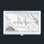 Modern Silver Gray Glitter Marble Agate Monogram Business Card Case<br><div class="desc">Modern Elegant Chic Silver Gray Glitter Marble Agate Monogram Business Card</div>