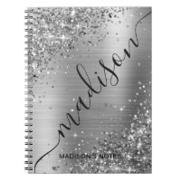 Modern Silver Gray Glitter Metallic Name Signature
