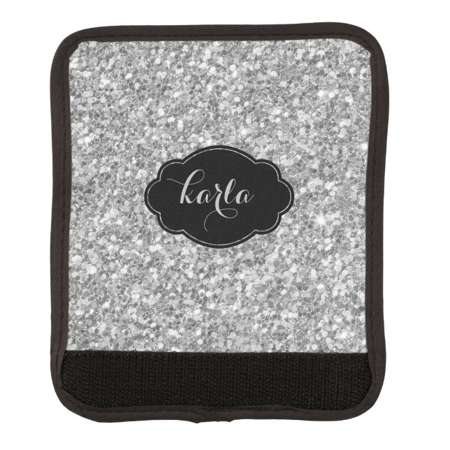 Modern Silver Gray Glitter Texture Print Luggage Handle Wrap (Front)