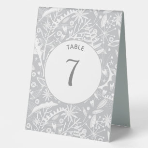 Modern Silver Gray Graphic Floral Botanical Table Tent