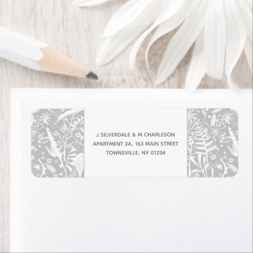 Modern Silver Gray Graphic Floral Return Address Label