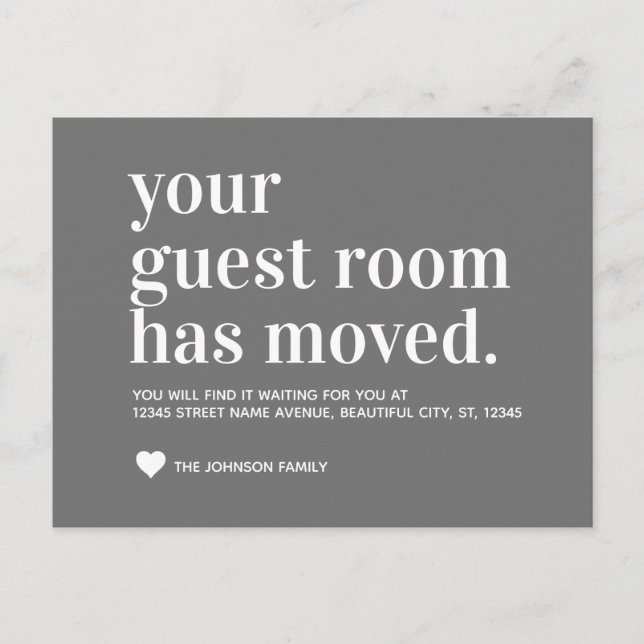 Modern Silver Gray Guest Room Moving Announcement Postcard (Front)