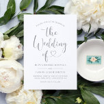 Modern Silver Gray Heart Script Wedding Invitation<br><div class="desc">Soft and sophisticated, this wedding invitation features sweeping silver gray script calligraphy with a charming heart flourish on a clean white background. The muted tone creates an understated elegance that feels both modern and timeless. All text is fully editable — personalize names, date, venue, and wording to make it uniquely...</div>