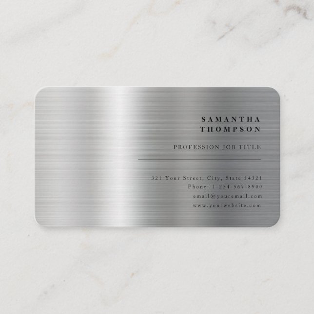 Modern Silver Gray Metal Business Card (Front)