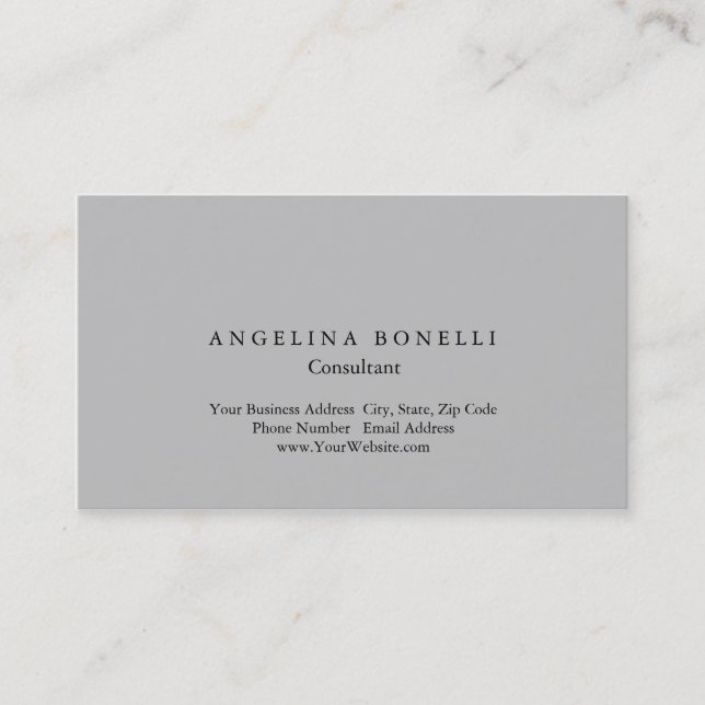 Modern Silver Gray Minimalist Consultant Manager Business Card (Front)