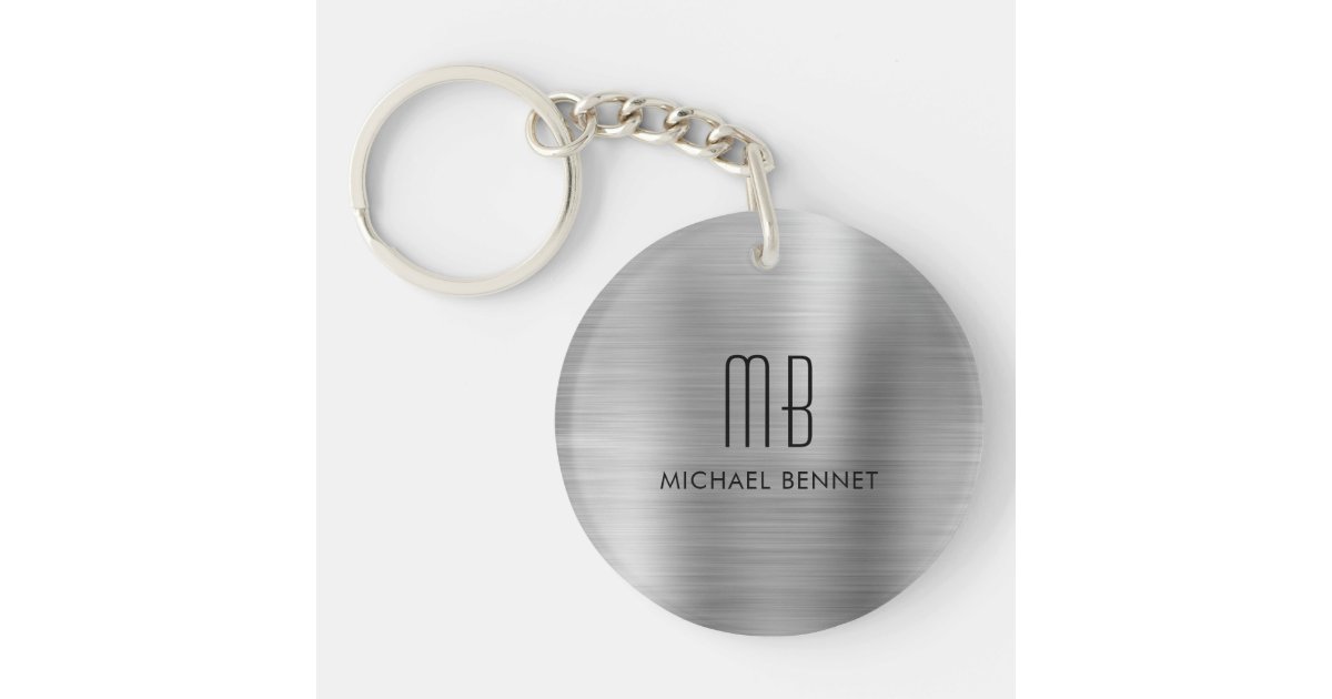 Modern Silver Gray Monogrammed Keychain | Zazzle