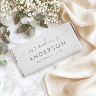 Modern Silver Gray Mr and Mrs Wedding Hershey Bar Favors