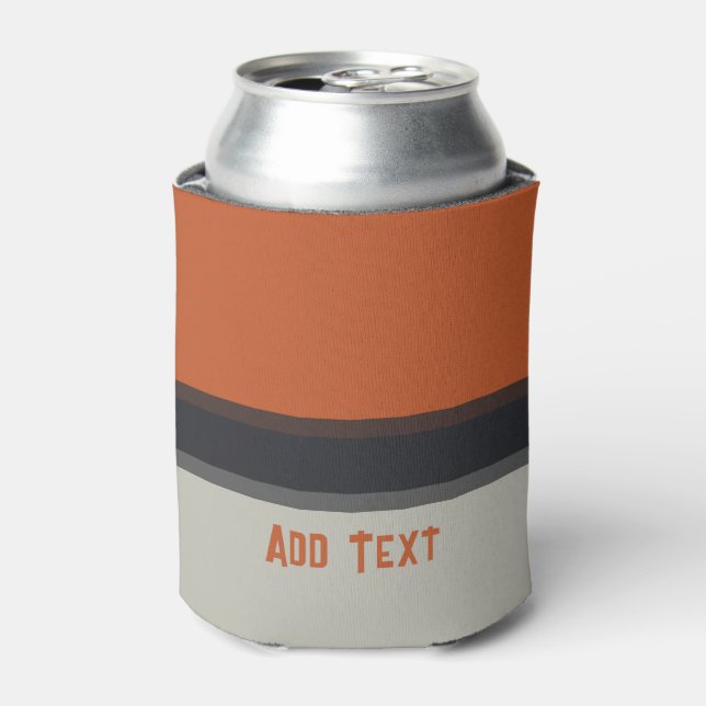 Modern Silver Gray Navy Orange Red Stripe Pattern Can Cooler (Can Front)