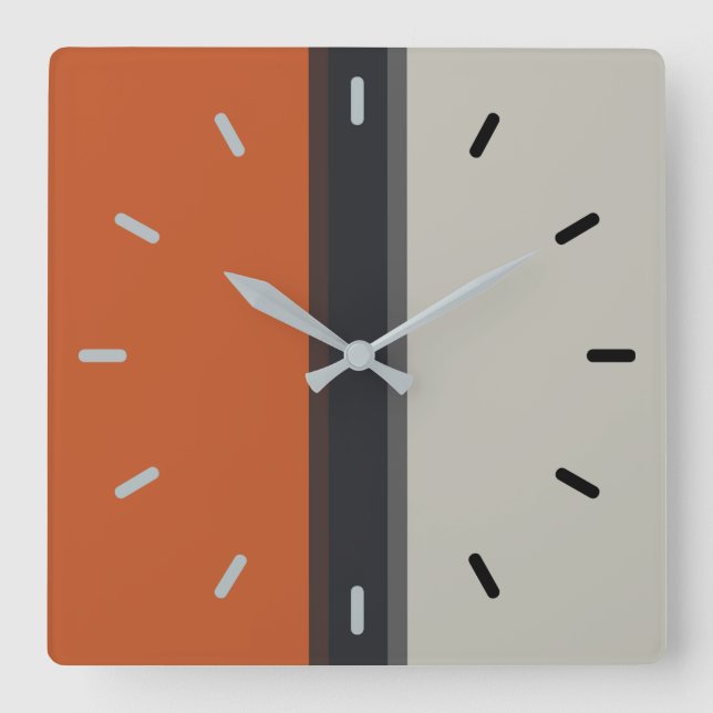 Modern Silver Gray Navy Orange Red Stripe Pattern Square Wall Clock (Front)