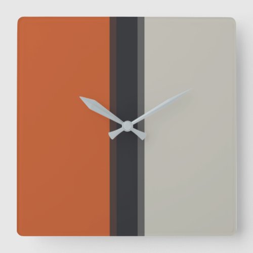 Modern Silver Gray Navy Orange Red Stripe Pattern Square Wall Clock