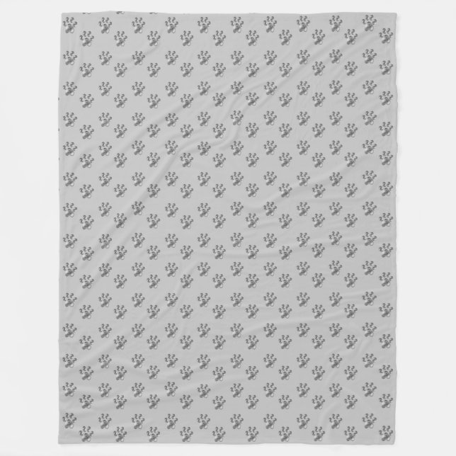 Modern Silver Gray Paw Pattern Fleece Blanket (Front)