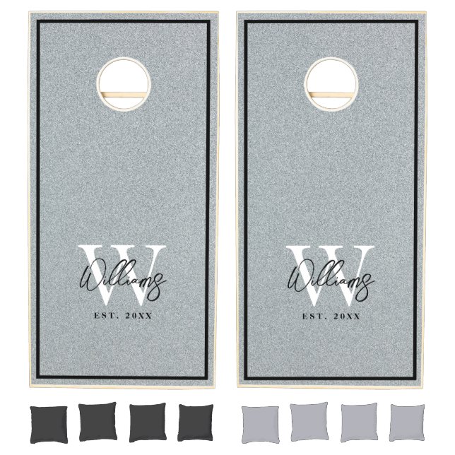 Modern Silver Gray Personalized  Cornhole Set (Set)