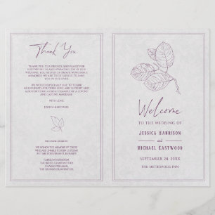 Modern Silver Gray Purple Elegant Wedding Program