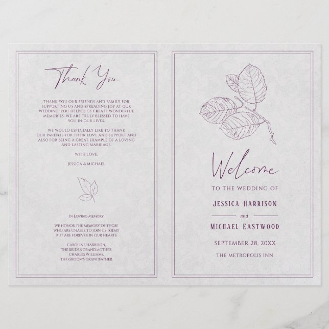 Modern Silver Gray Purple Elegant Wedding Program (Front)