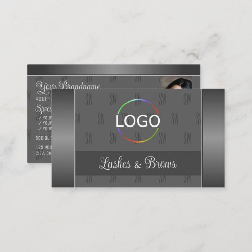 Modern Silver Gray Stylish with Logo and Photo Business Card