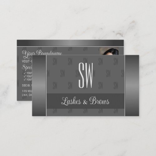 Modern Silver Gray Stylish with Monogram and Photo Business Card