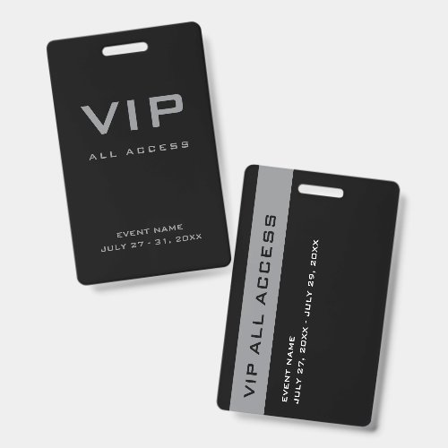 Modern Silver Gray VIP All Access Pass Event ID Badge