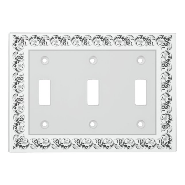 Modern silver gray  with floral vector frame light switch cover (Front)