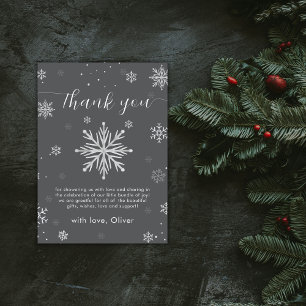 Modern Silver Grey Magical Snowflake Baby Shower Thank You Card