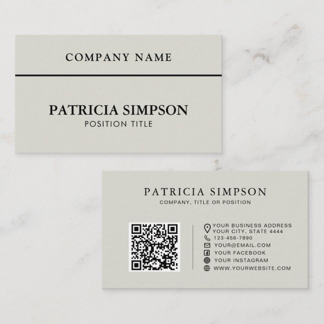 Modern Silver Grey QR Code Professional Minimalist Business Card (Front/Back)
