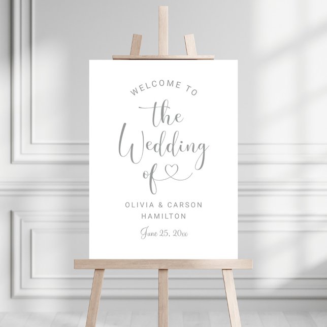 Modern Silver Heart Script Reception Welcome Foam Board (Creator Uploaded)