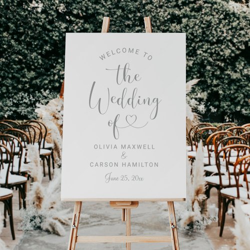 Modern Silver Heart Script Wedding Welcome Foam Board