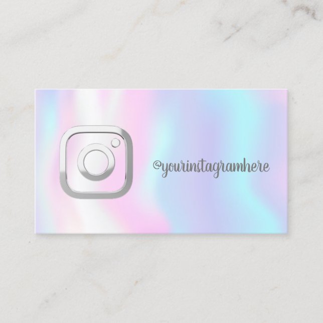 Modern, Silver Instagram Social Media Holographic Business Card (Front)