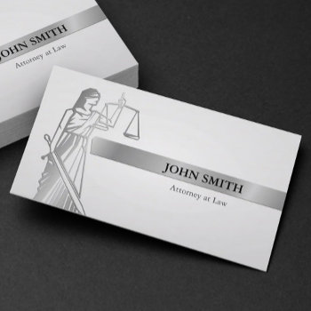 Modern Silver Lady Justice Professional Attorney Business Card by BlackEyesDrawing at Zazzle