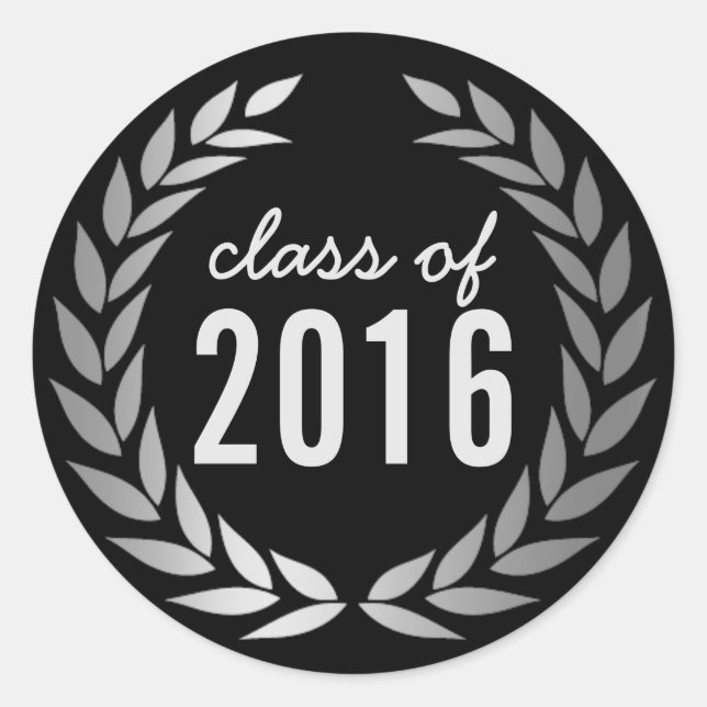 Modern Silver Laurel Wreath Graduation Classic Round Sticker (Front)