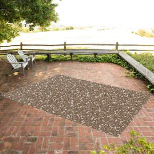 Modern Silver Leaves on Brown  Outdoor Rug
