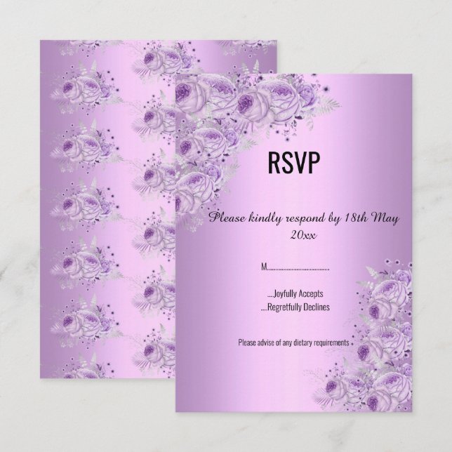 Modern Silver Lilac Purple floral ELEGANT RSVP Invitation (Front/Back)