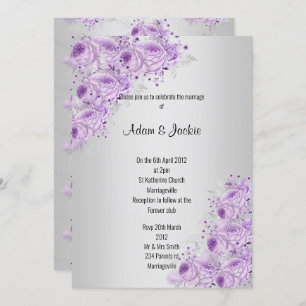 Modern Silver Lilac Purple floral ELEGANT WEDDING Invitation