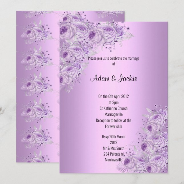 Modern Silver Lilac Purple floral ELEGANT WEDDING Invitation (Front/Back)