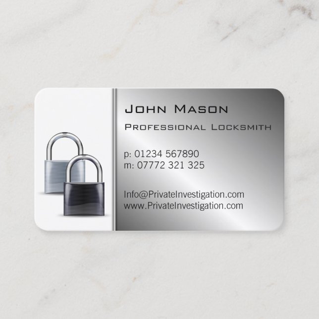 Modern Silver Locks, Locksmith Business Card (Front)