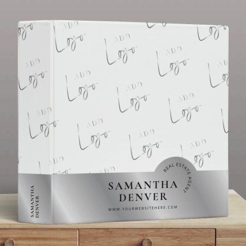 Modern Silver Logo Pattern Company Branded 3 Ring Binder