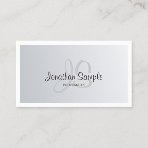 Modern Silver Look Chic Monogrammed Plain Trendy Business Card