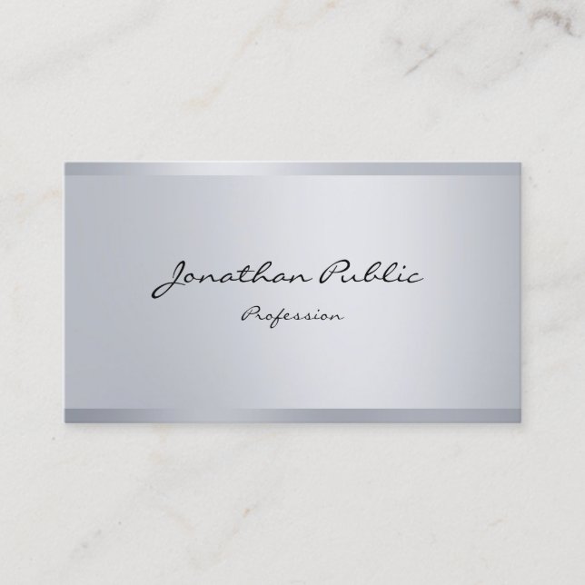 Modern Silver Look Elegant Handwritten Script Cool Business Card (Front)