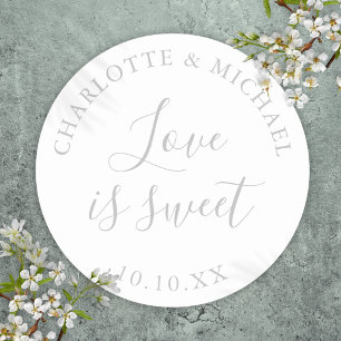 Modern Silver Love Is Sweet Wedding Favor Classic Round Sticker