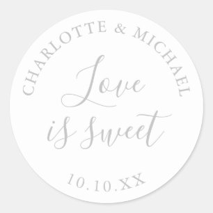 Modern Silver Love Is Sweet Wedding Favor Classic Round Sticker