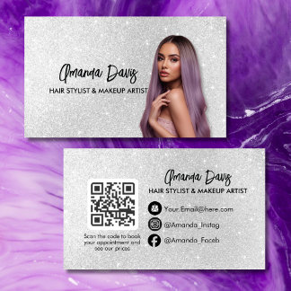Modern Silver Makeup Photo QR Code Logo Business Card