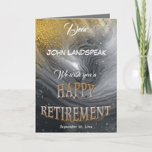 Modern Silver Marble Gold Glitter Happy Retirement Card