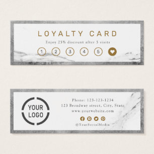 Modern silver marble luxe business loyalty card