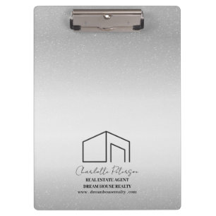 Modern Silver Metal Custom Real Estate Agent Clipboard