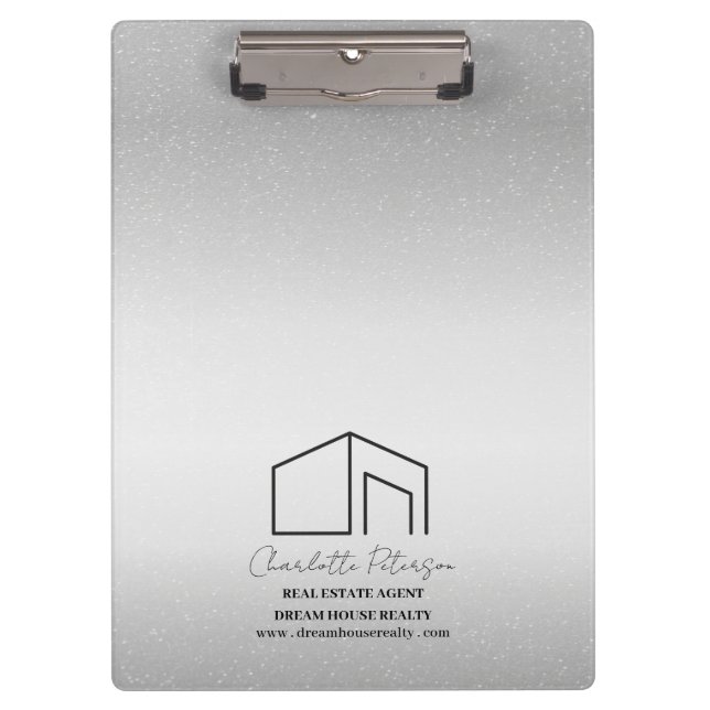 Modern Silver Metal Custom Real Estate Agent  Clipboard (Front)
