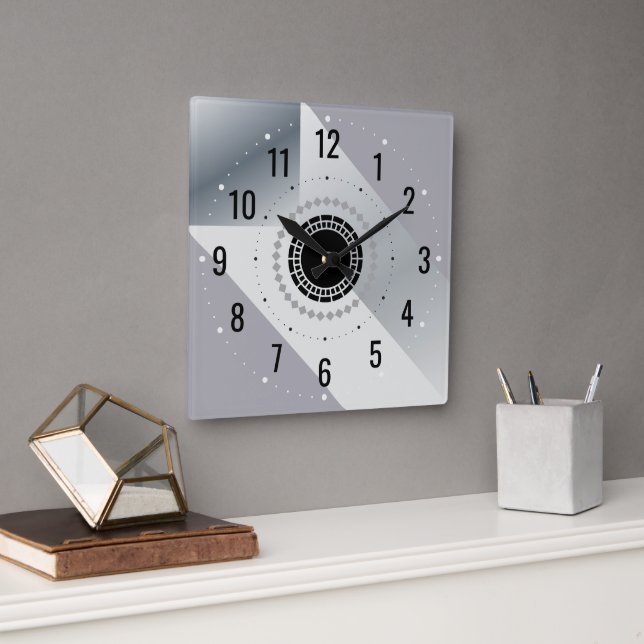 Modern Silver Metal Decor - Antique Gray Square Wall Clock (Office)