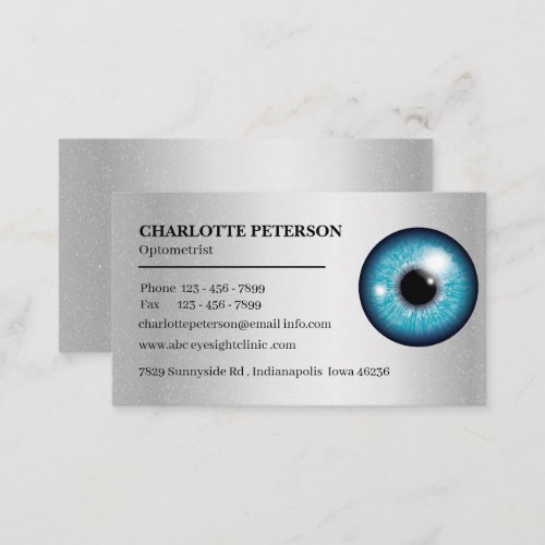Modern Silver Metal  Eyeball Optometrist  Business Card