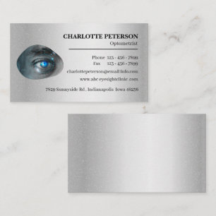 Modern Silver Metal Optometrist Business Card