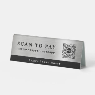 Modern Silver Metal Simple Clean Scan To Pay Table Tent