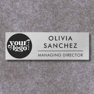 Modern Silver Metallic Business Logo Name Tag